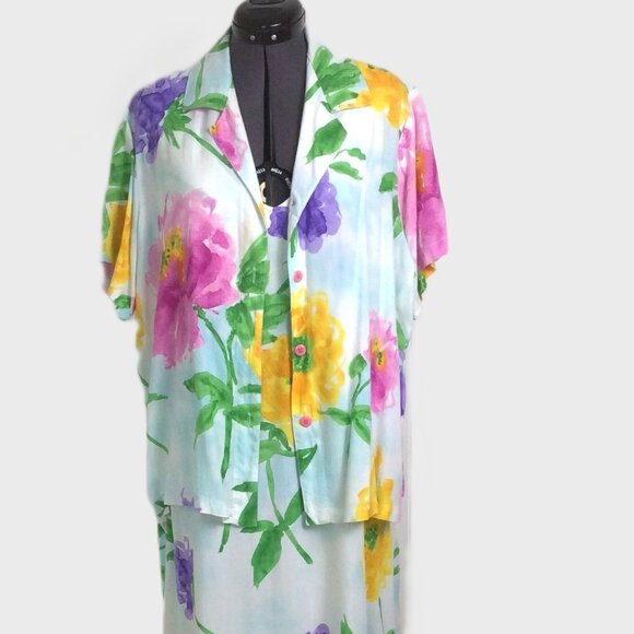 Jams World Vintage Dress and Overshirt Set in Sky Flower Pattern Size L - Picture 1 of 16
